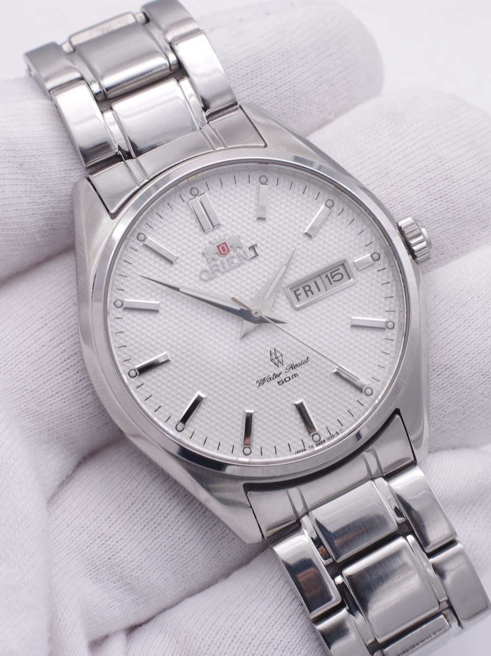 二手日本原装正品东方orient双狮大表盘白色自动机械男古董老手表