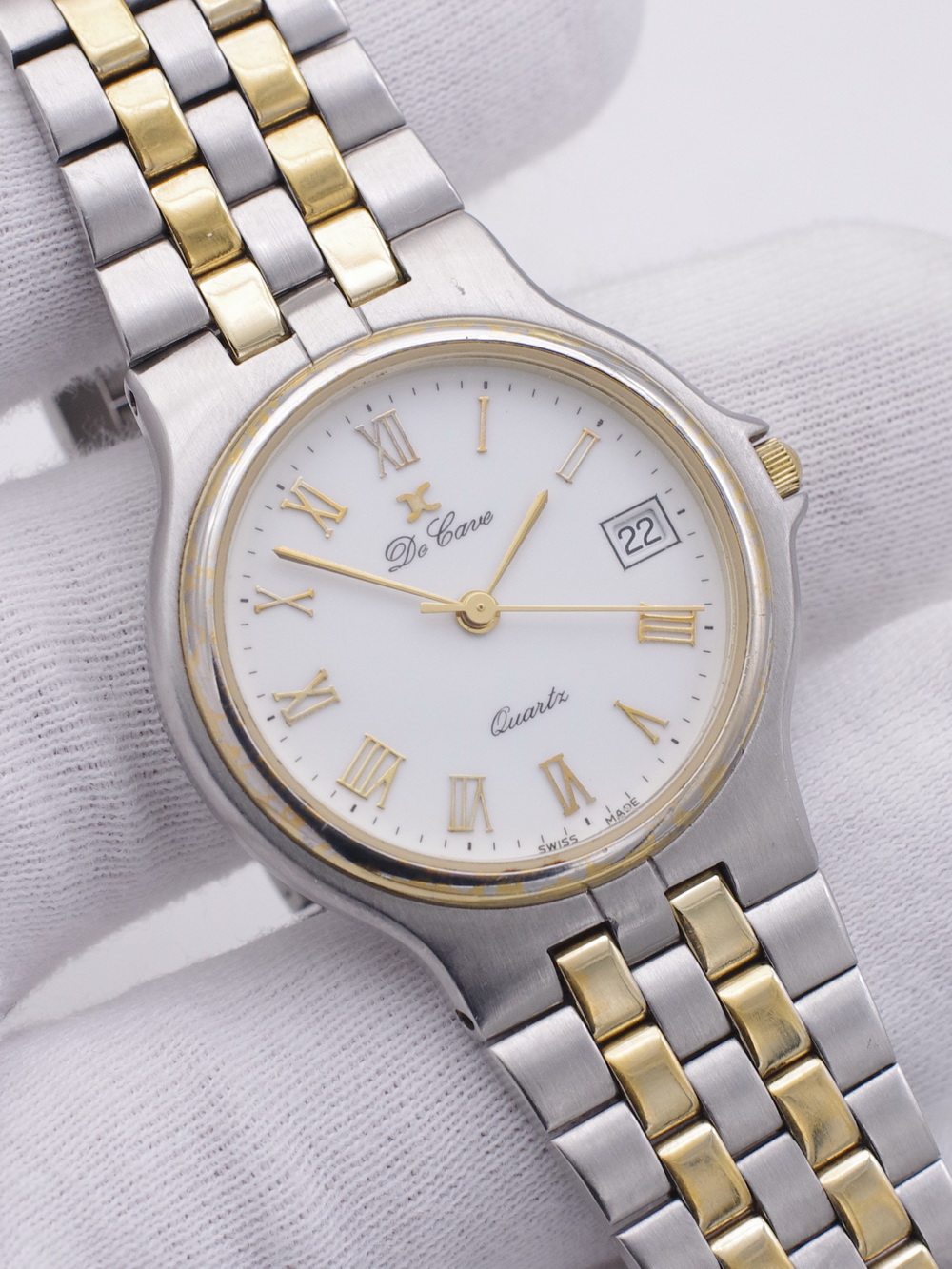 二手瑞士原装正品迪卡de cave镀金超薄石英男士古董老手表955.412