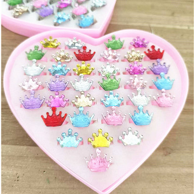 皇冠戒指卡通儿童仿宝石女童首饰品宝宝戒子小孩公主可调节套装