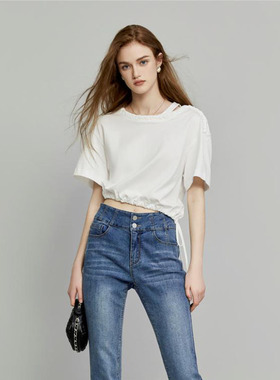 艾格法式白色设计感短袖T恤24年夏新款宽松薄款显瘦上衣1EX2006