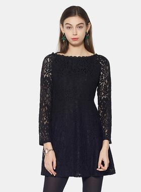 艾格2025秋季新款简约潮流黑色宽松长袖连衣裙女z1715