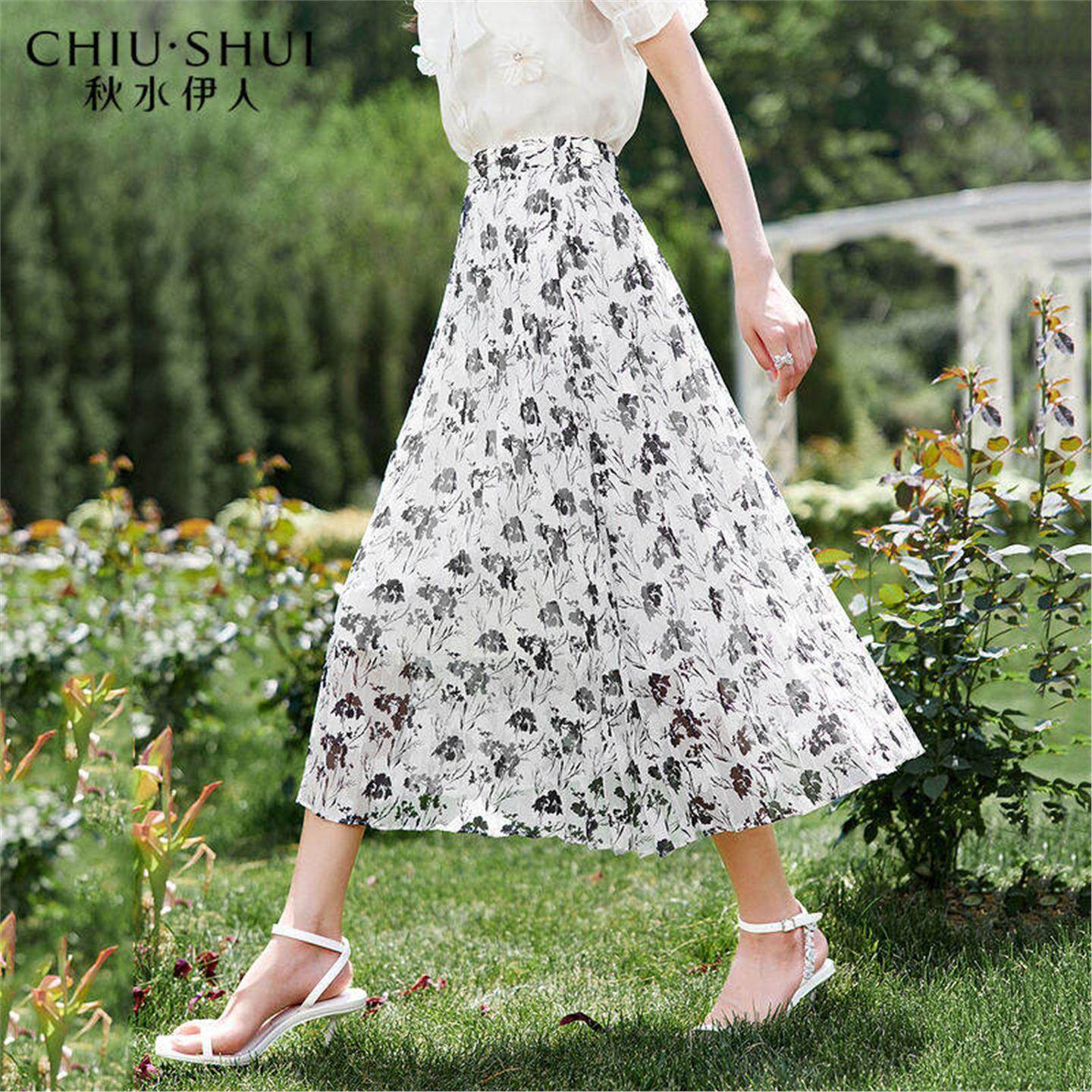秋水伊人法式印花雪纺半身裙2025夏新款女装高腰显瘦伞裙V887,女装/女士精品,半身裙,淘宝优惠券,粉丝福利购,淘宝优惠卷