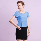 断码 气质手工饰品装 秋水伊人夏装 女装 饰圆领拼接修身 连衣裙