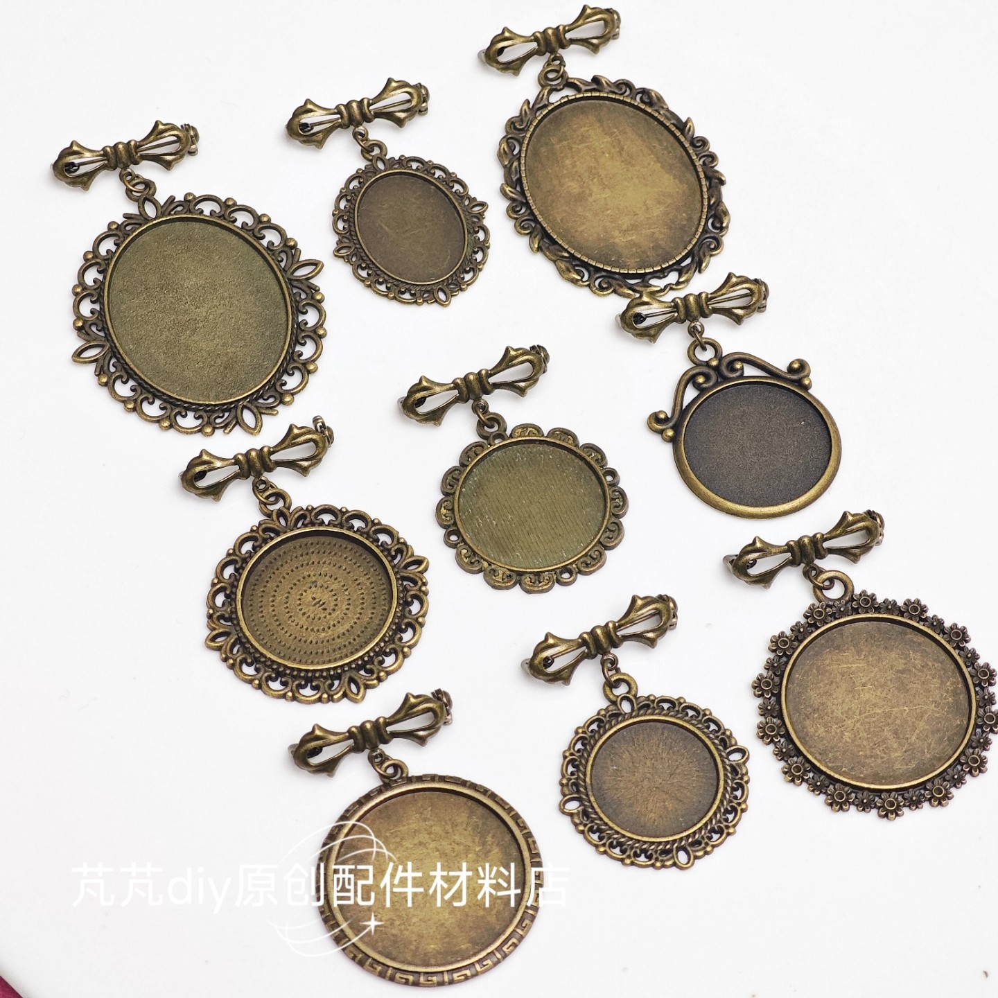 DIY饰品配件 复古合金胸针吊坠底托 半成品 时光宝石底托蕾丝花边