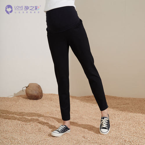 孕之彩孕妇休闲裤托腹长裤黑色