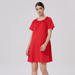 红色裙短袖 孕之彩孕妇裙2025夏季 连衣裙孕妇装 大码 裙 纯棉中长款