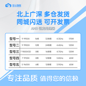 AMD 锐龙处理器 9 9950X/9 9900X/7 9800X3D/7 9700X/5 9600X CPU