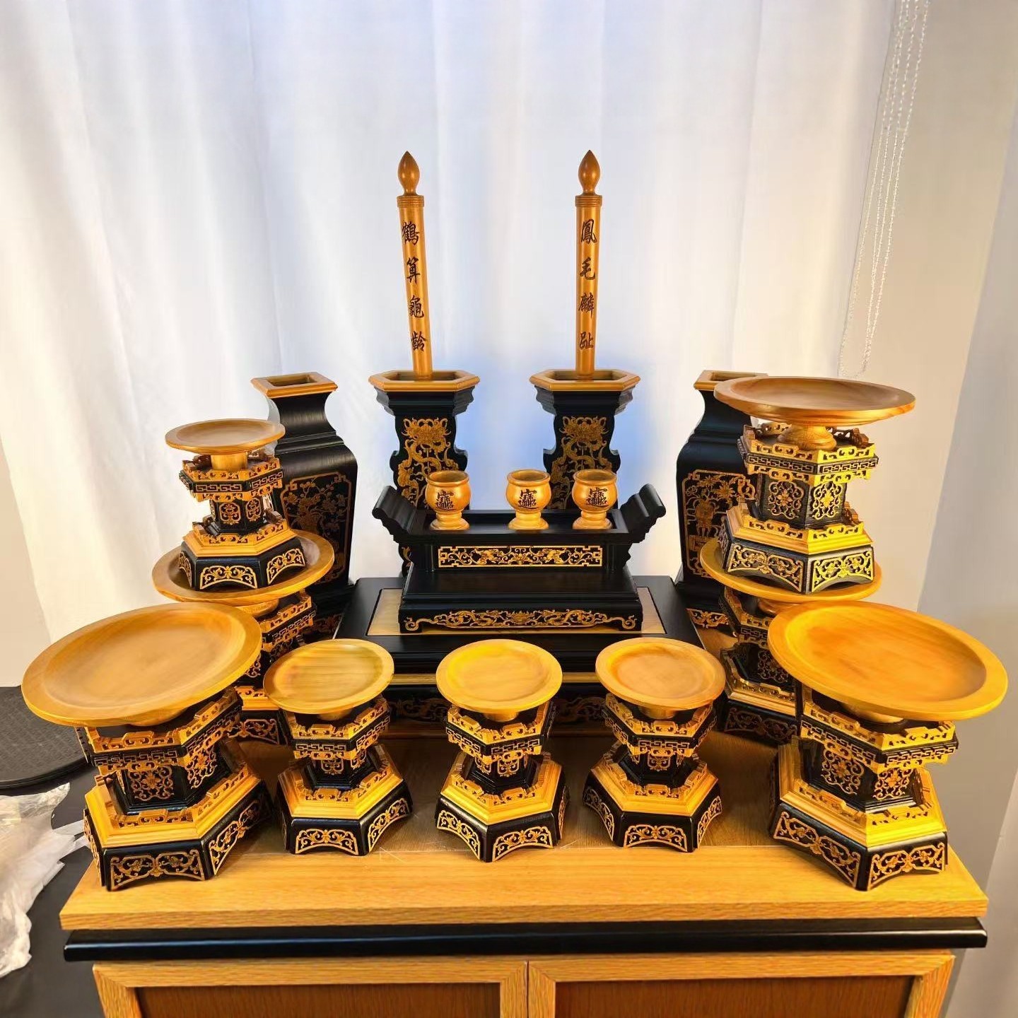 宴王套川头组合高档果盘供盘供水杯佛前供奉花瓶供五贡敬茶台烛台,家居饰品,木雕,淘宝优惠券,粉丝福利购,淘宝优惠卷