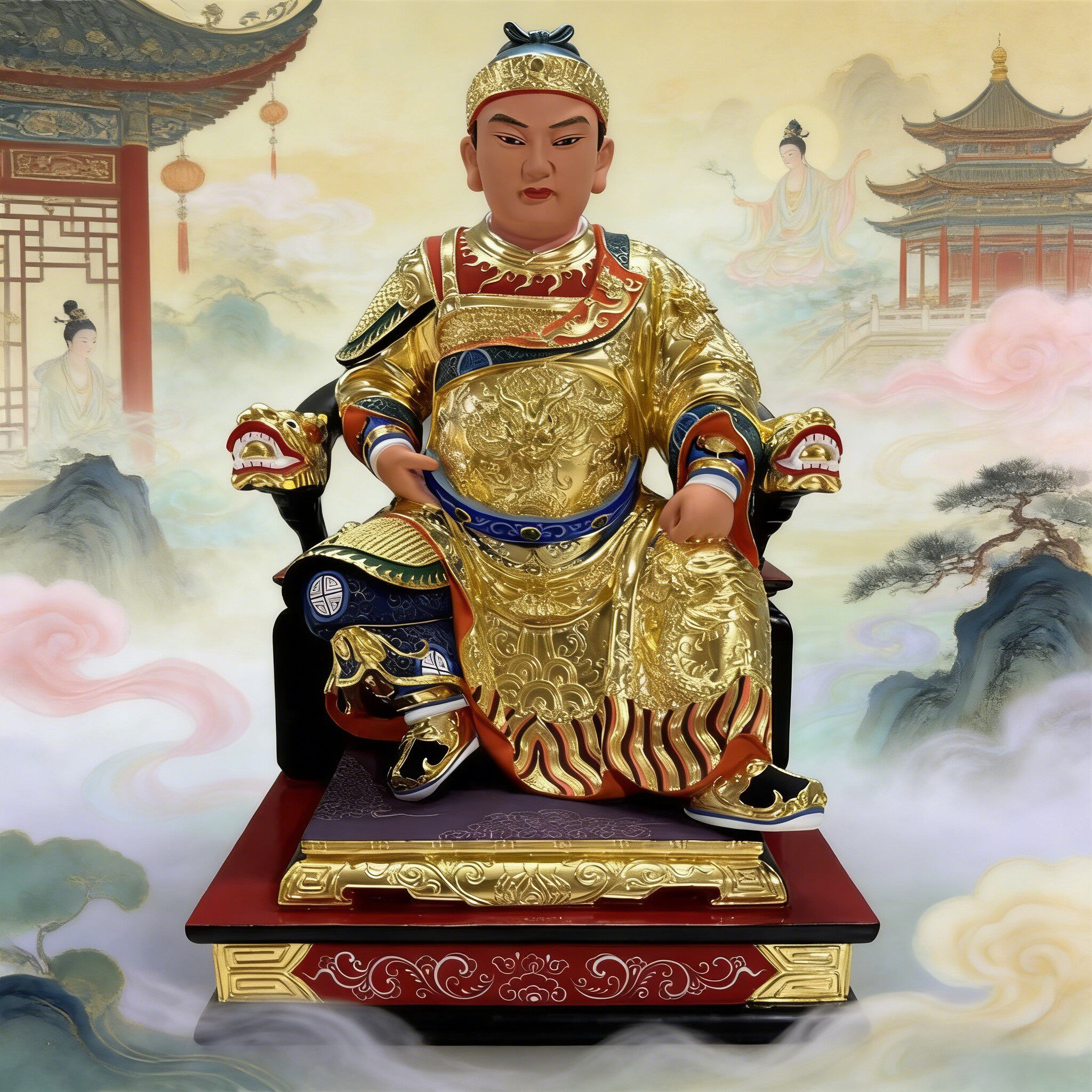 16寸连座吴王吴府千岁尺三吴王爷台版香樟木雕刻玄关供奉神像活眼