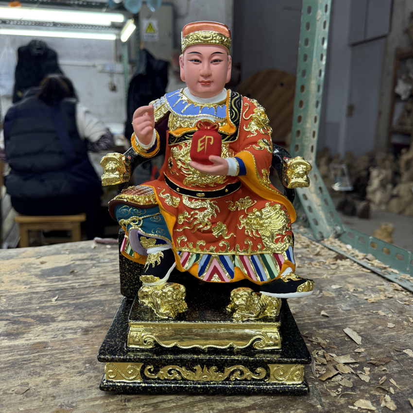 连座神像10寸香樟木文昌帝君执印持笔元帅踩狮将军爷家神居家供奉