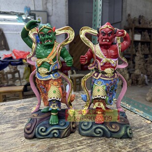 千顺将军站身神像千里眼顺风耳妈祖左右护法部将16寸樟木雕刻工艺
