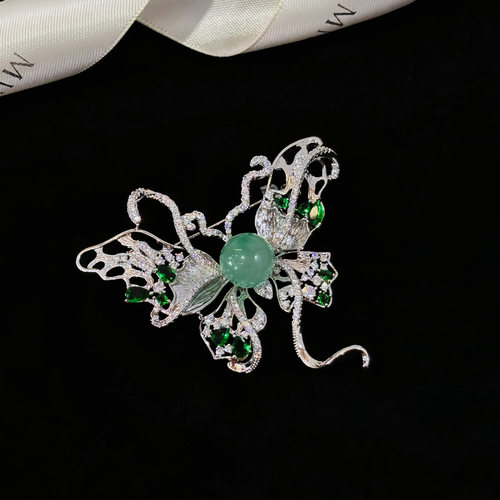 铜电镀厚金新中式非洲翠胸针胸花