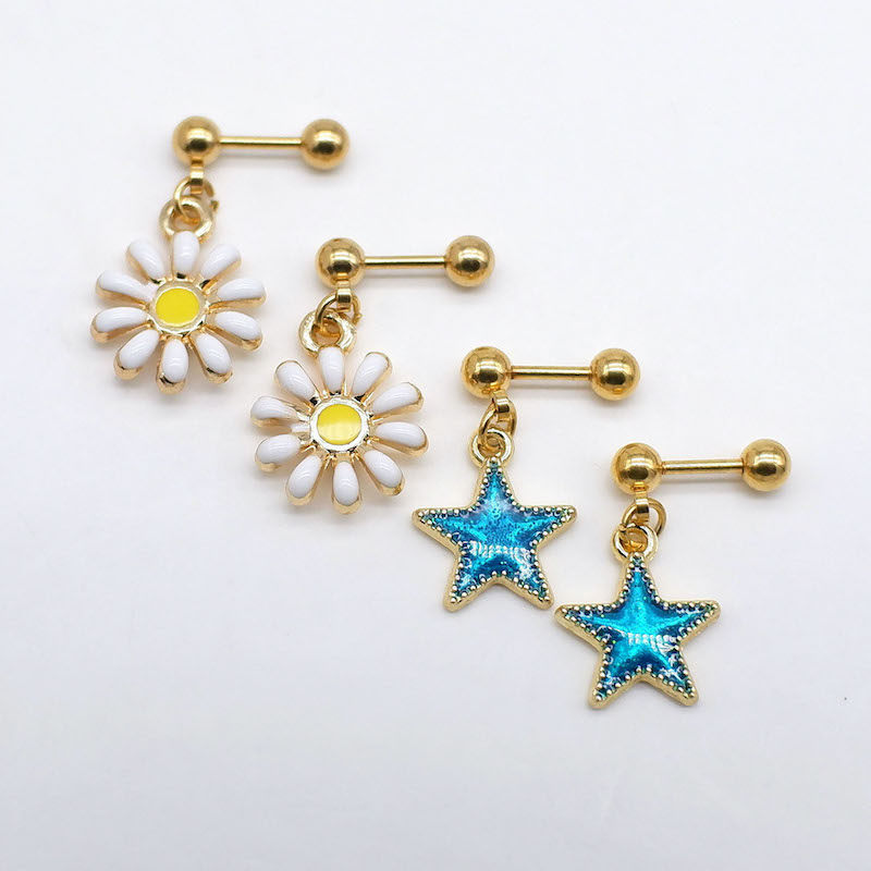 钛钢金色邹菊耳钉耳骨钉女韩版简约星空蓝星星耳坠耳饰五角星耳吊,饰品/流行首饰/时尚饰品新,耳钉,淘宝优惠券,粉丝福利购,淘宝优惠卷