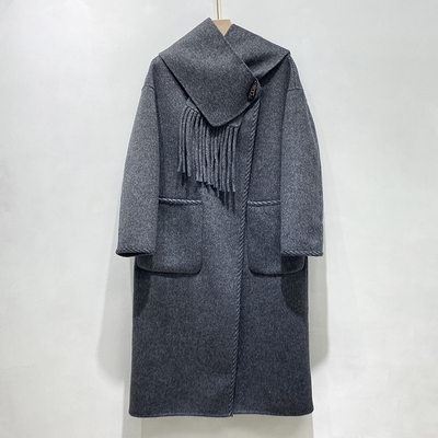 羊毛外套中长韩版斜纹羊绒大衣