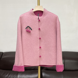 国风立领双面羊绒大衣女短款气质时尚宽松羊毛呢外套2025秋冬新款