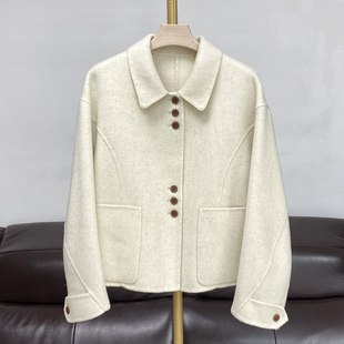 娃娃领双面羊绒大衣女短款羊毛呢外套小个子时尚宽松百搭2025秋冬