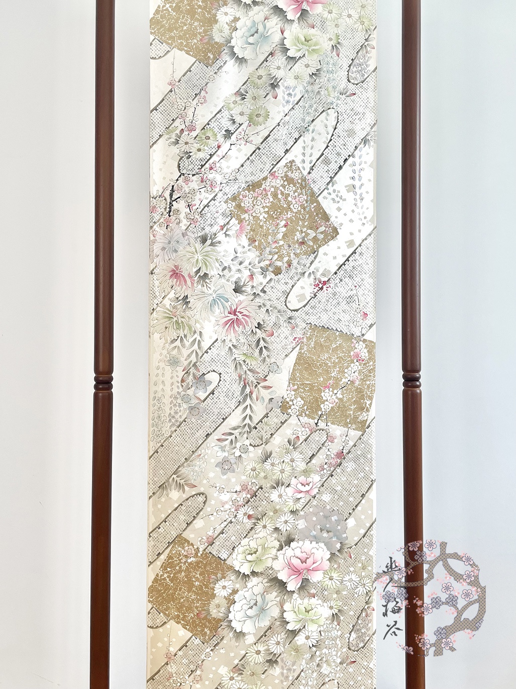 幽人梅谷|日本正绢反物金彩小纹正娟布料真丝旗袍汉服定制面料