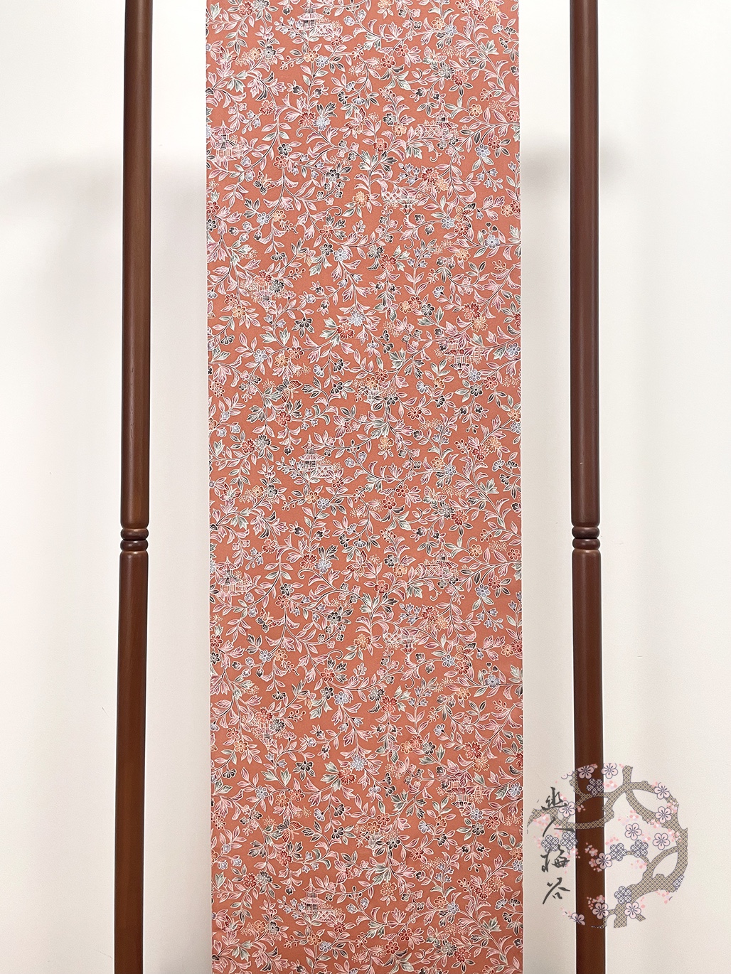 幽人梅谷日本正绢反物花蝶风景小纹正娟布料真丝旗袍汉服定制面料