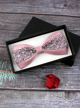 浅紫色香芋紫紫罗兰水钻领结男士正装英伦主持表演闪亮蝴蝶结