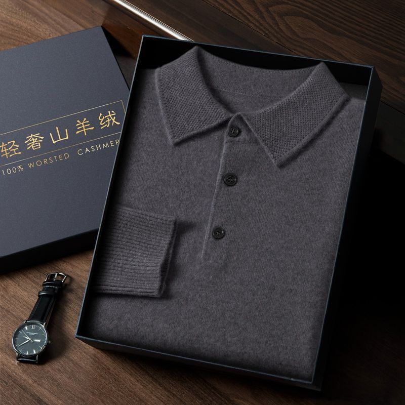 羊绒衫秋冬季秋冬男士针织纯色加厚中年毛衣羊毛衫翻领休闲打底