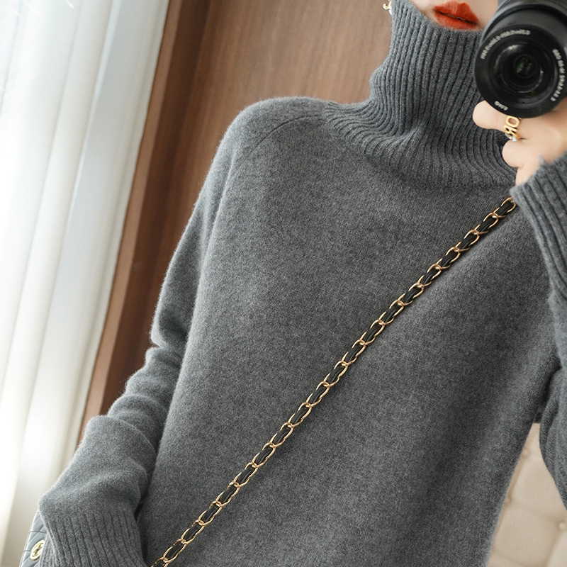 加厚高领灰色毛衣女宽松外穿慵懒风秋冬羊绒衫内搭套头羊毛打底衫