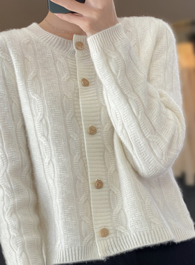 23秋冬新款纯羊毛针织开衫女外套圆领纯色毛衣长袖宽松羊绒打底衫