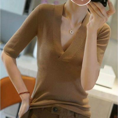 V领毛针织套头打底衫百搭半袖