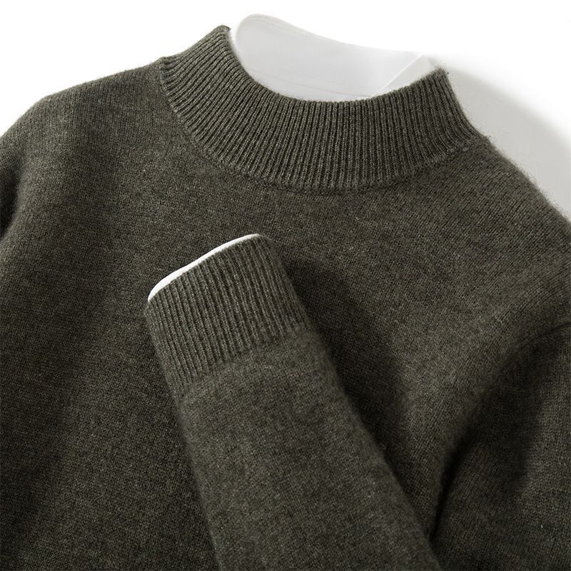 羊绒衫半高领秋冬男士针织衫加厚宽松套头针织休闲打底保暖毛衣