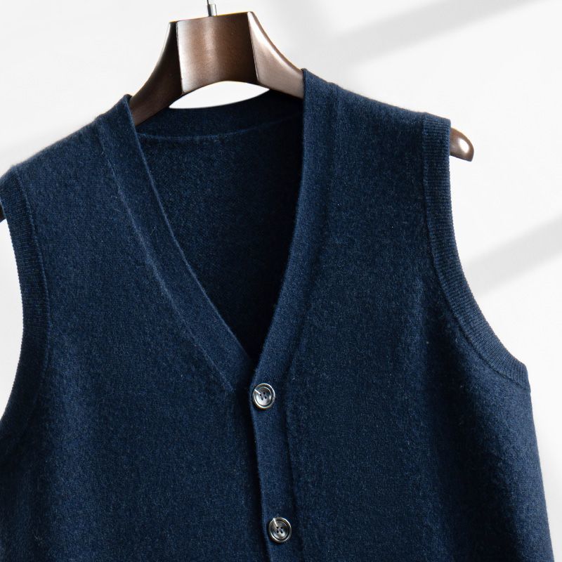 马甲开衫男士无袖背心单排商务休闲山羊绒毛衣爸爸针织坎肩羊毛衫