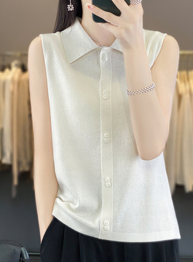 秋季新款针织马甲背心女坎肩POLO领无袖开衫上衣打底衫薄款针织衫