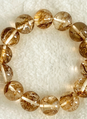 13mm+14mm+金珀胶花天然水晶手工手串 晶莹剔透 一珠一景