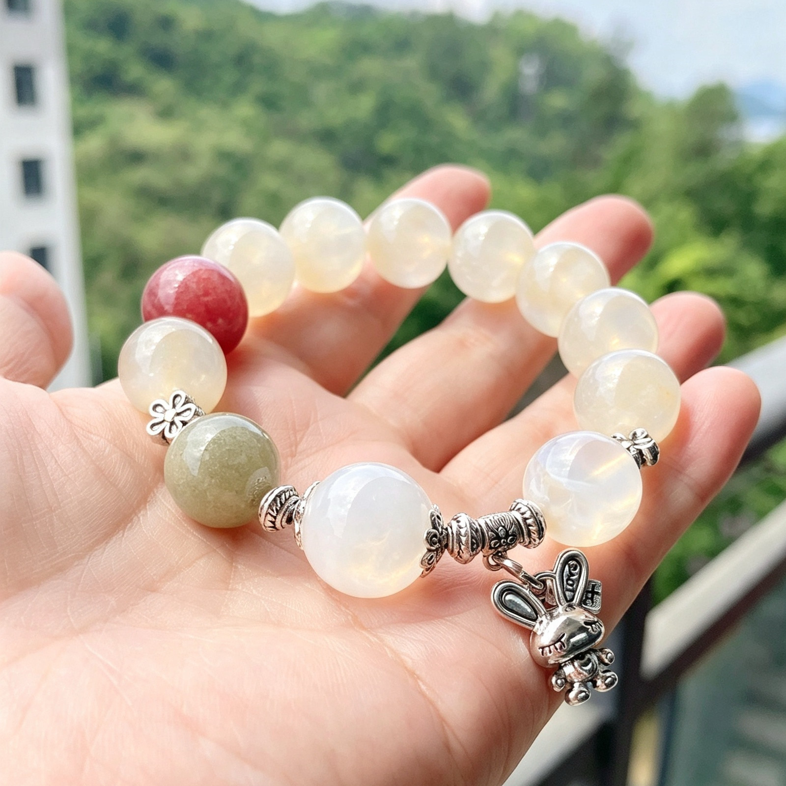 抹茶奶昔车厘子 原创天然水晶藏银手串手链 时尚可爱款 限时特价
