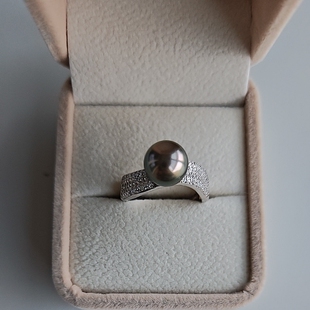 2963 天然海水大溪地珍珠戒指（银配点位9.3带证）