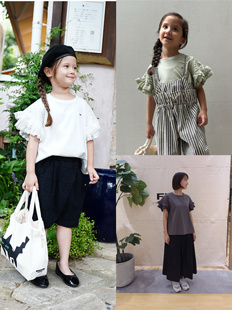 出口日本Fith丝光全棉花边袖甜美亲子T恤