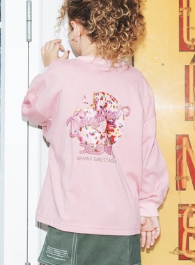 日本高端代G品牌xgirl全棉美式甜甜圈长袖T恤女童宽松版秋款包邮