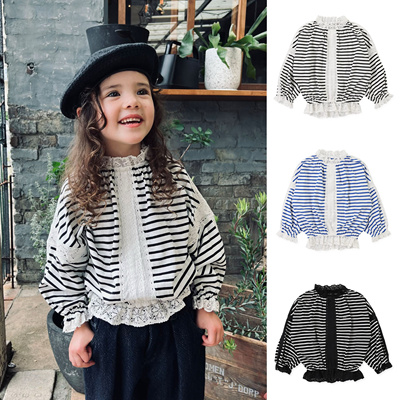 小众贵牌quoti use fith全棉花边立领甜美可爱气质休闲长袖T恤