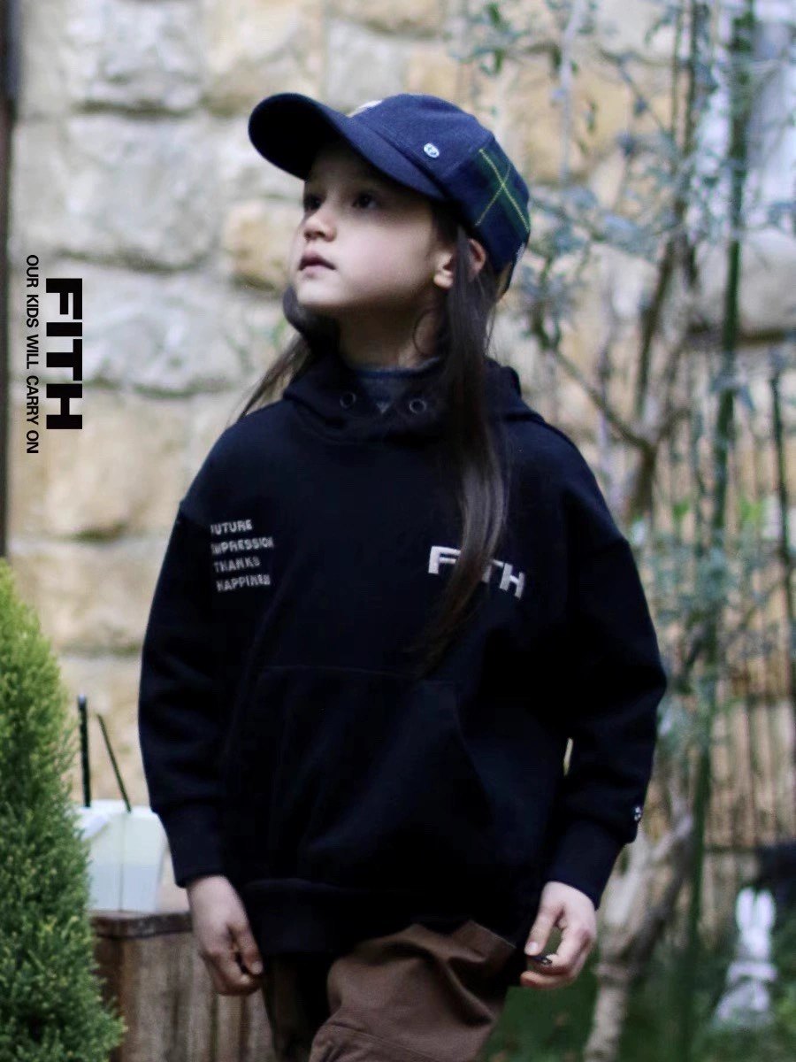 外贸小众设计师品牌fith全棉毛圈风帽衫卫衣中性休闲童装外套亲子