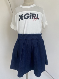 出口日本原单外贸Hakka 女童牛仔半身裙百褶半身裙安全裤。