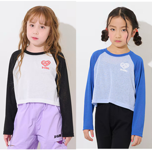 出口日本原单Xgirl速干插肩袖长袖T恤女童时尚基础款