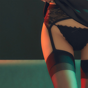 今夕何夕性感蕾丝美腿吊带黑丝袜纯欲诱惑开裆丝袜过膝连裤 袜女
