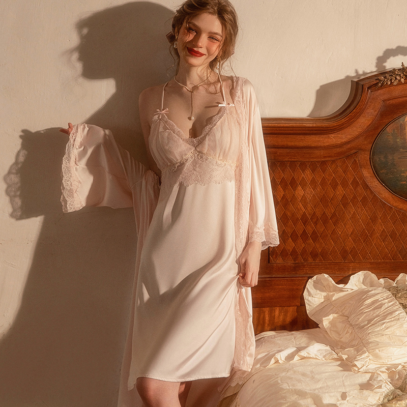 今夕何夕冰丝公主风吊带睡衣套装