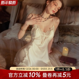 今夕何夕法式 性感睡衣女纯欲带胸垫高级感蕾丝吊带露背诱惑睡裙