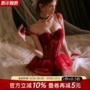今夕何夕性感内衣女跨新年红色小胸聚拢显大qqny蕾丝睡衣制服套装