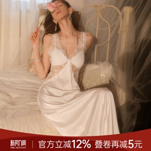 今夕何夕性感睡衣女款2026夏季新款白色蕾丝吊带睡裙高个子长款裙