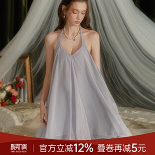 赵露思同款 性感挂脖吊带睡衣俏皮可爱无袖蓬蓬裙纯欲高级感睡裙