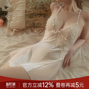 冰丝纯欲风带胸垫蕾丝吊带睡裙 2026新款 今夕何夕性感睡衣女款 春季