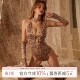 「夜烬豹宴」冰丝绑带连体衣女冬春情调制服套装 qqny豹纹性感睡衣