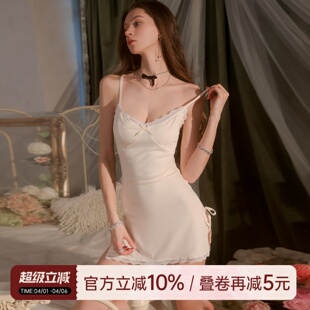 性感吊带睡裙女士蝴蝶结蕾丝包臀短裙纯欲风辣妹睡衣 今夕何夕法式