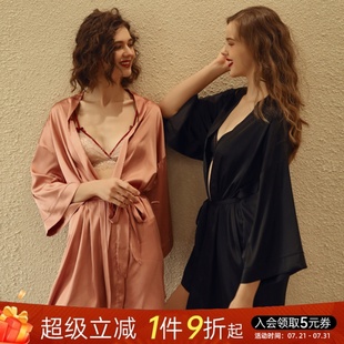 新娘睡衣晨袍浴袍结婚红色性感和服式 今夕何夕睡袍女春季 家居服薄