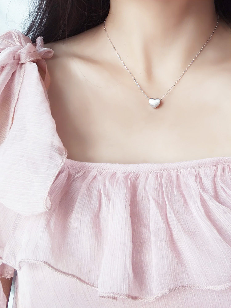 通体925银项链镀白金不变色拉丝质感爱心纯银女吊坠女友生日礼物